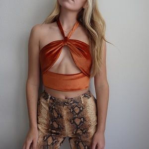 The Vibes Are Right Velvet Orange Crop Top